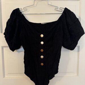 Intimately Free People "Not So Basic" Black Bodysuit w/ Puff Sleeves - M